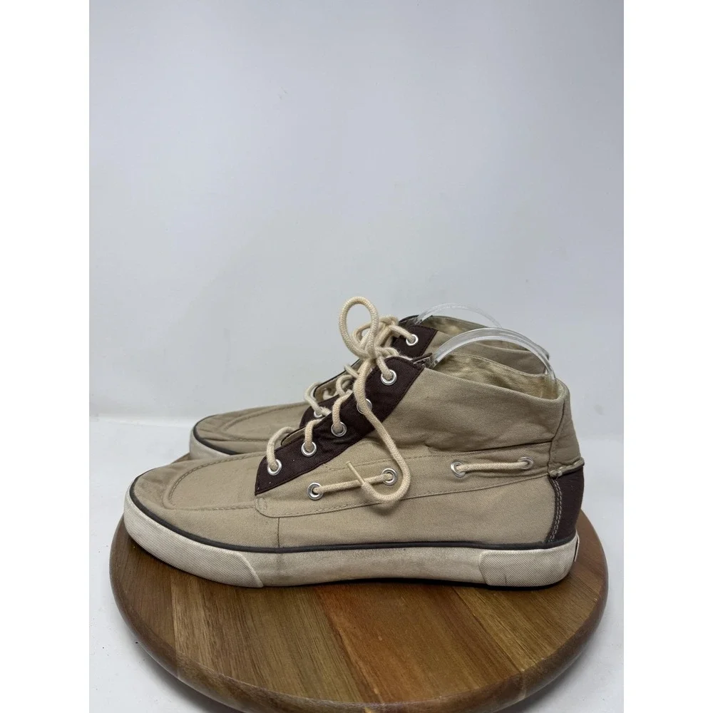 Polo Ralph Lauren Boat Shoes Mens Size 10 Beige‎ Brown Canvas High Top Casual